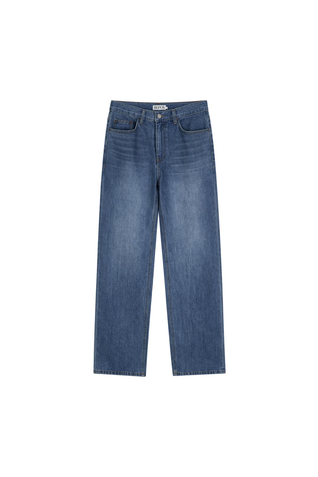 WASHED STRAIGHT JEANS (MID-BLUE)