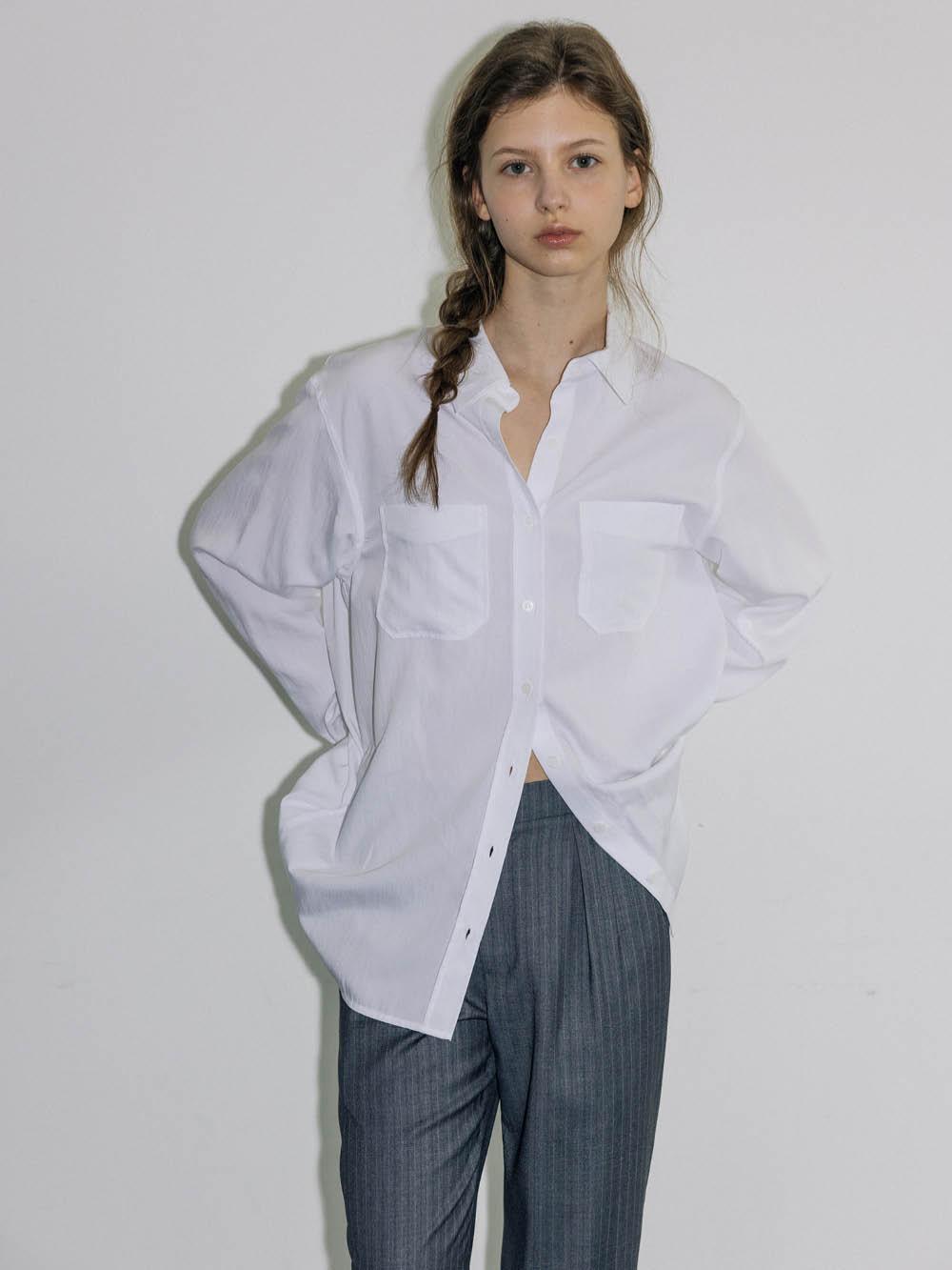 RELAXED TWO-POCKET BLOUSE, WHITE