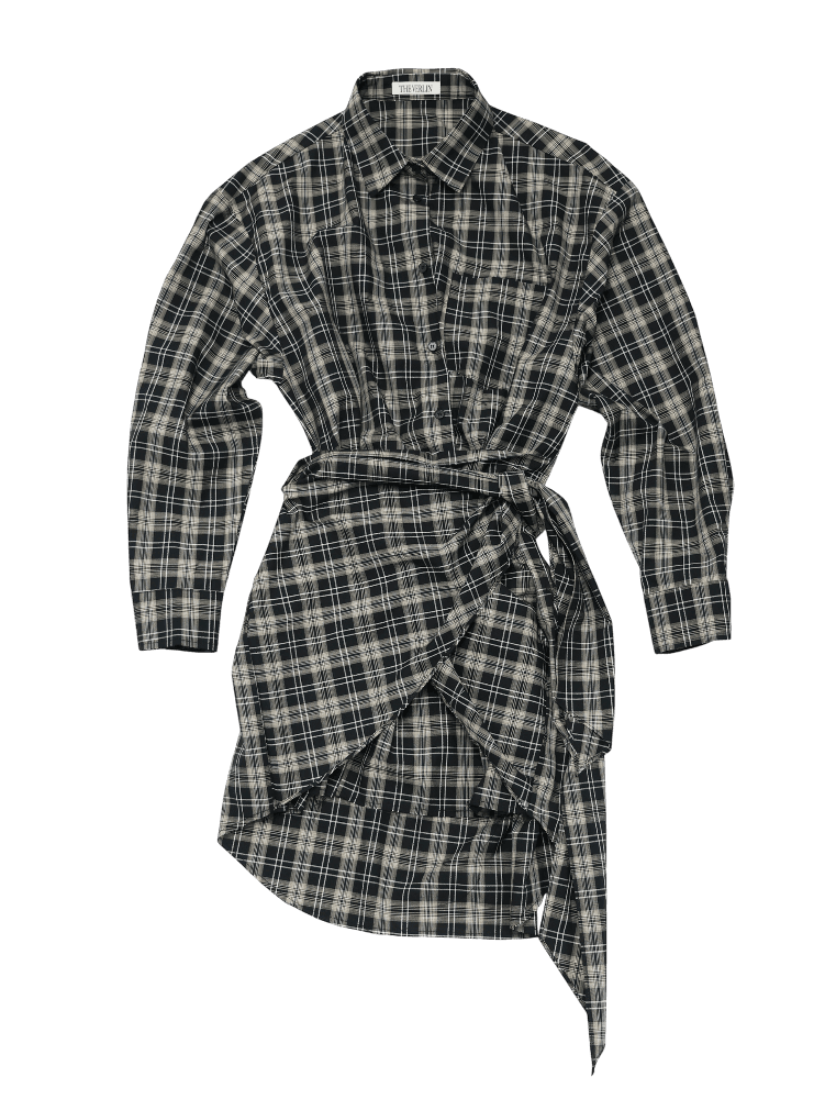 wrap check shirt dress
