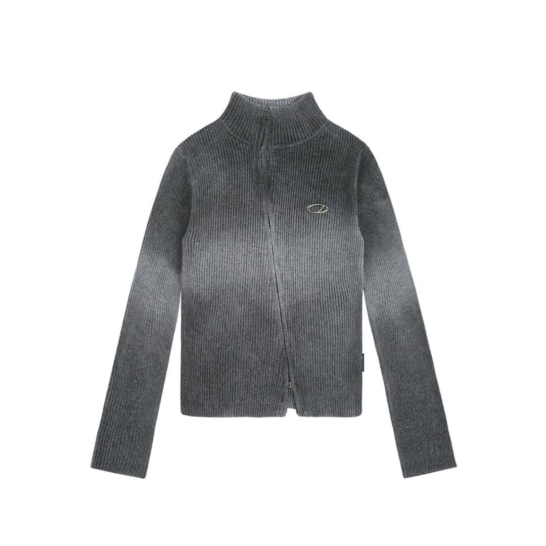 사선 그라데이션 니트 집업 - GRAY