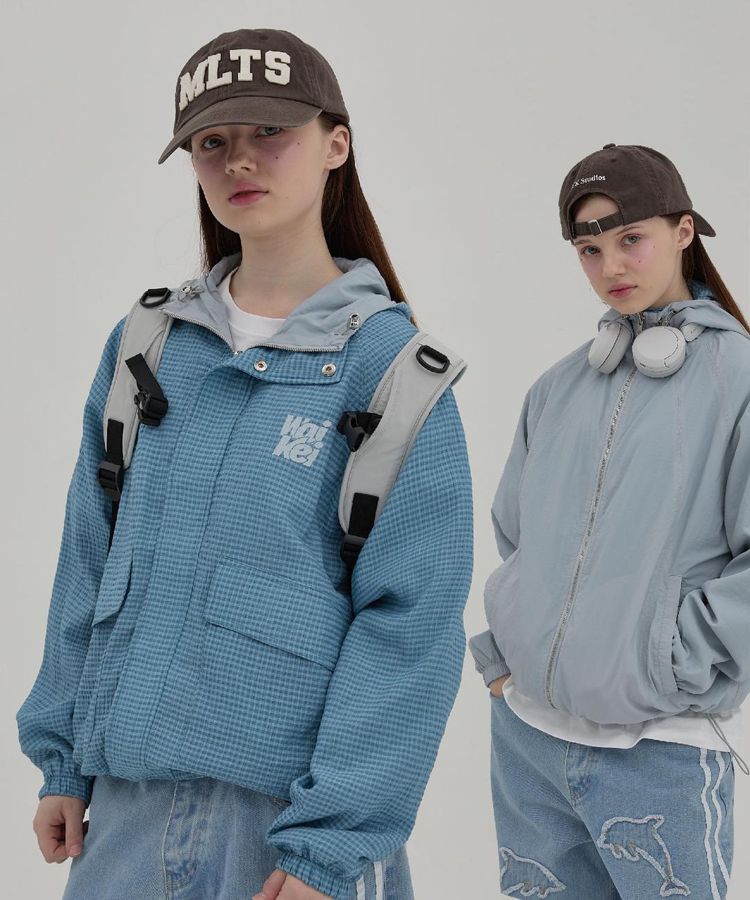 [04/10예약배송]리버시블 체크 윈드브레이커 블루