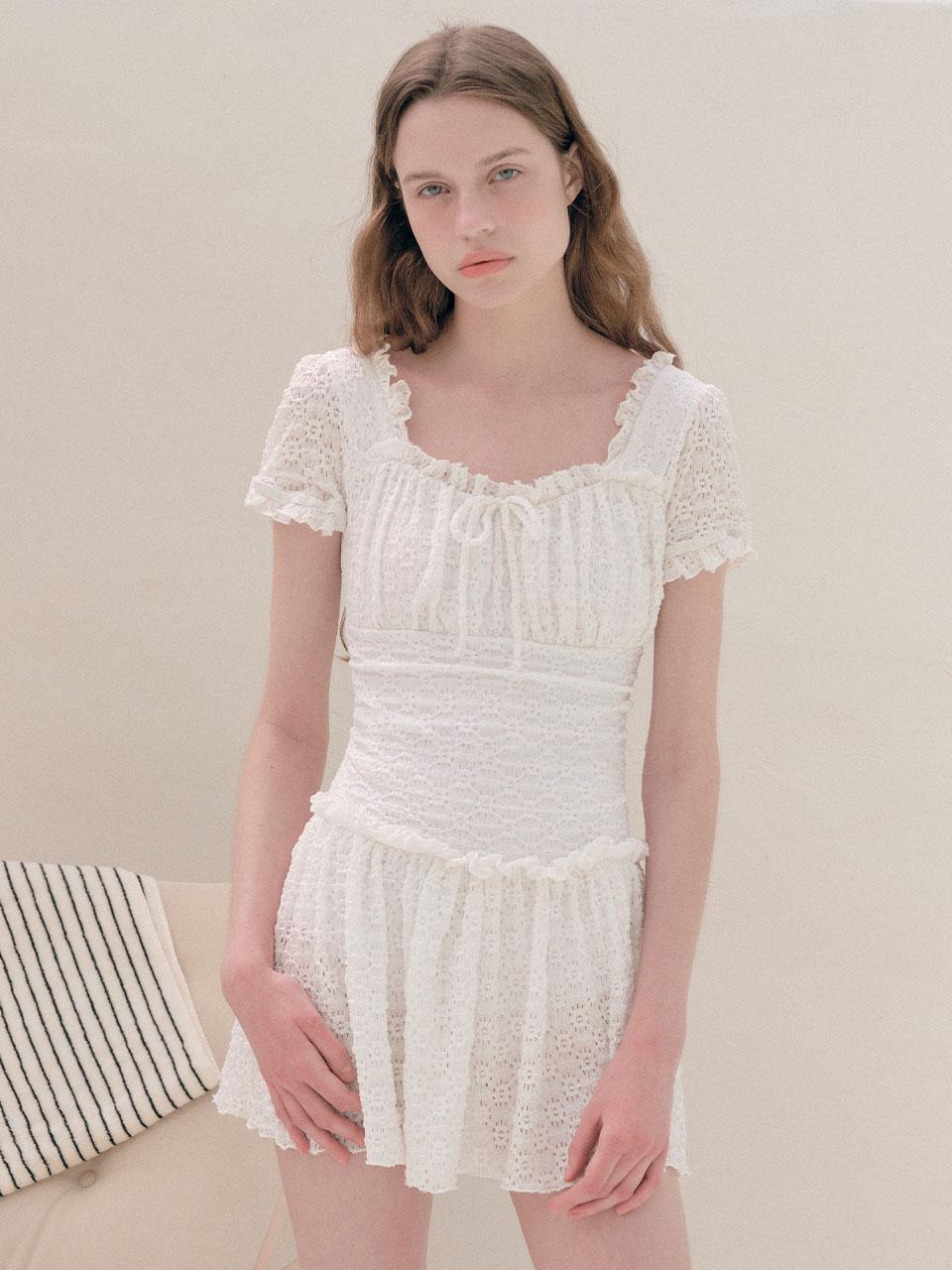 SHIRRING LACE ONEPIECE SWIMSUIT WHITE