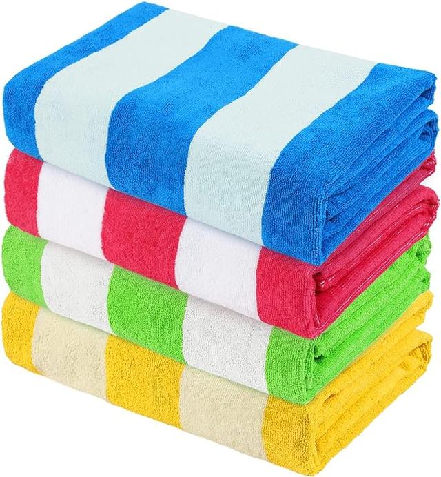 Exclusivo Mezcla 4 Pack Large Cabana Stripe Beach Towels, Lightweight Soft Microfiber Beach Towel, Highly Absorbent Travel Pool Towel for Kids and Adults (30"x60", Blue/Green/Yellow/Pink)