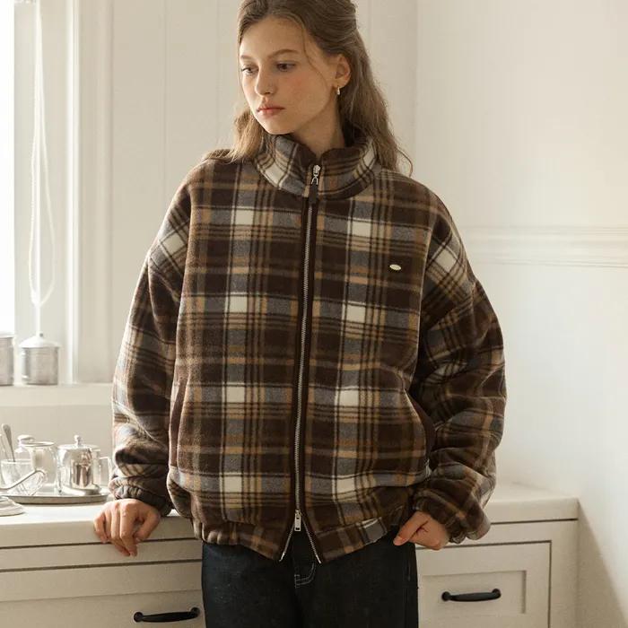 Penny Check Fleece Zip-Up Jacket - Brown