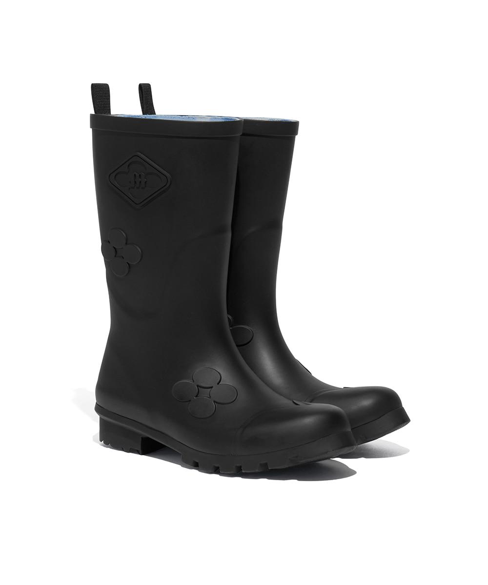 [X MINJUKIM] FLORAL PATCH RAIN BOOTS SHORT - BLACK