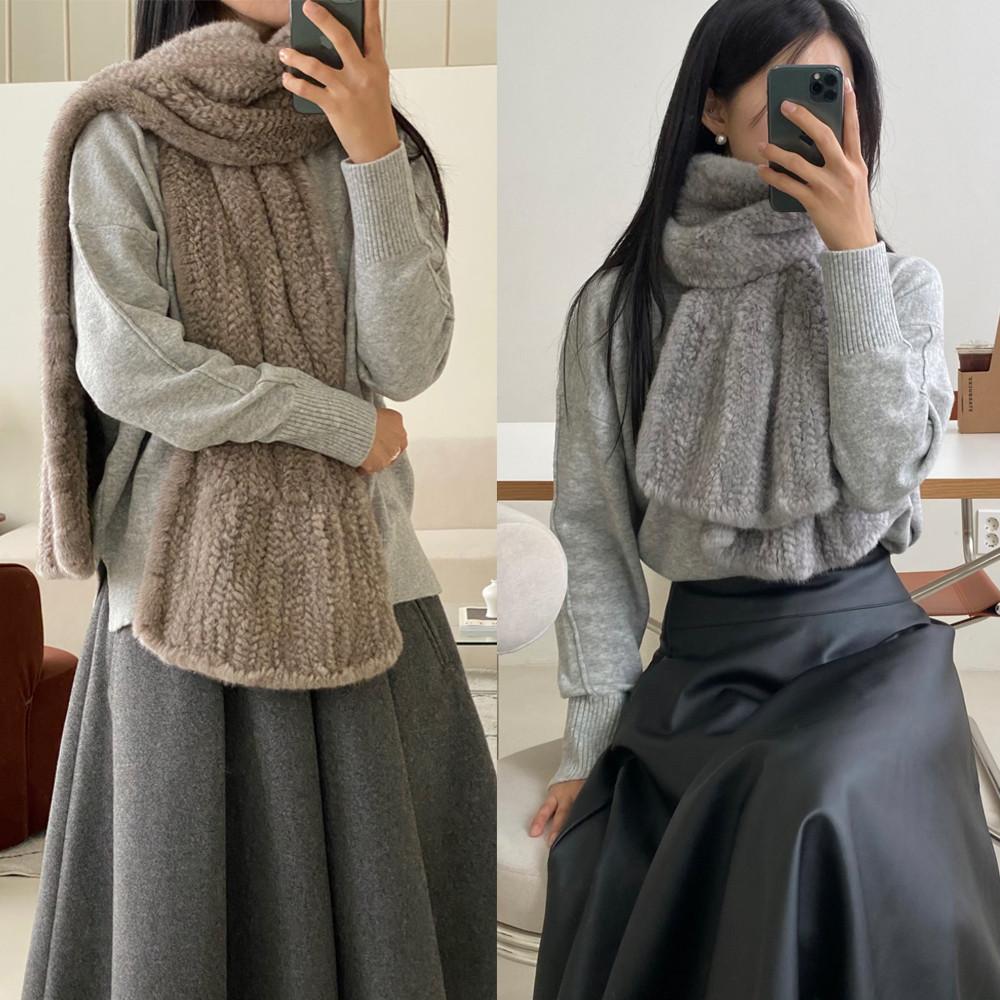 프리미엄 밍크 스킨 휘메일 니팅 롱 목도리 머플러 9color