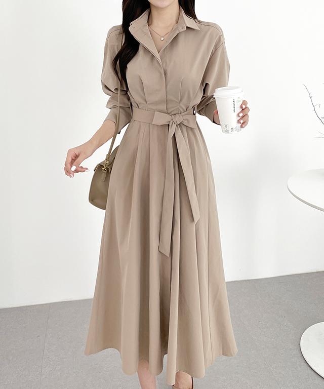 솔라 시크릿 버튼 트렌치 셔츠 봄 가을 하객 롱 원피스 / 간절기 오피스룩 출근룩 직장인 결혼식 모임룩 데이트룩 소개팅룩