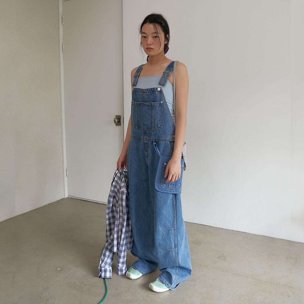 Denim suspenders pants