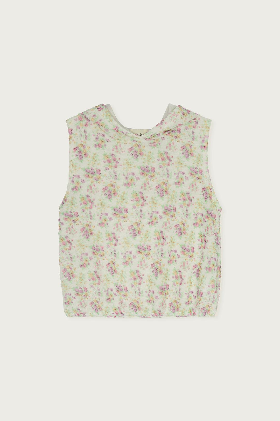 FLORAL SLEEVELESS HOODED TOP CANDY