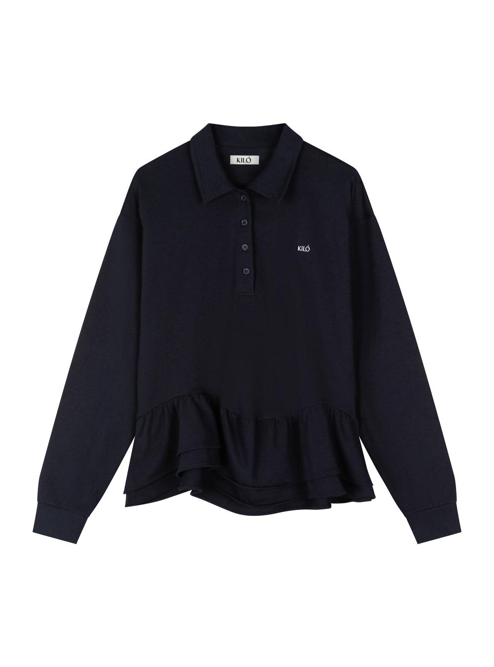 RUFFLE COTTON PK-SHIRT (NAVY)