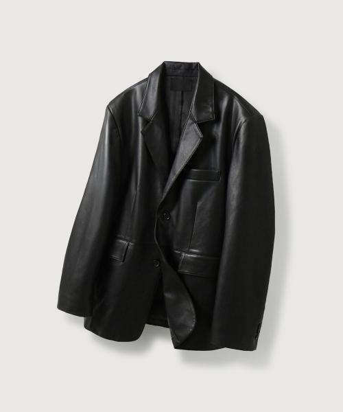 스티치 싱글 레더 블레이저 _Black