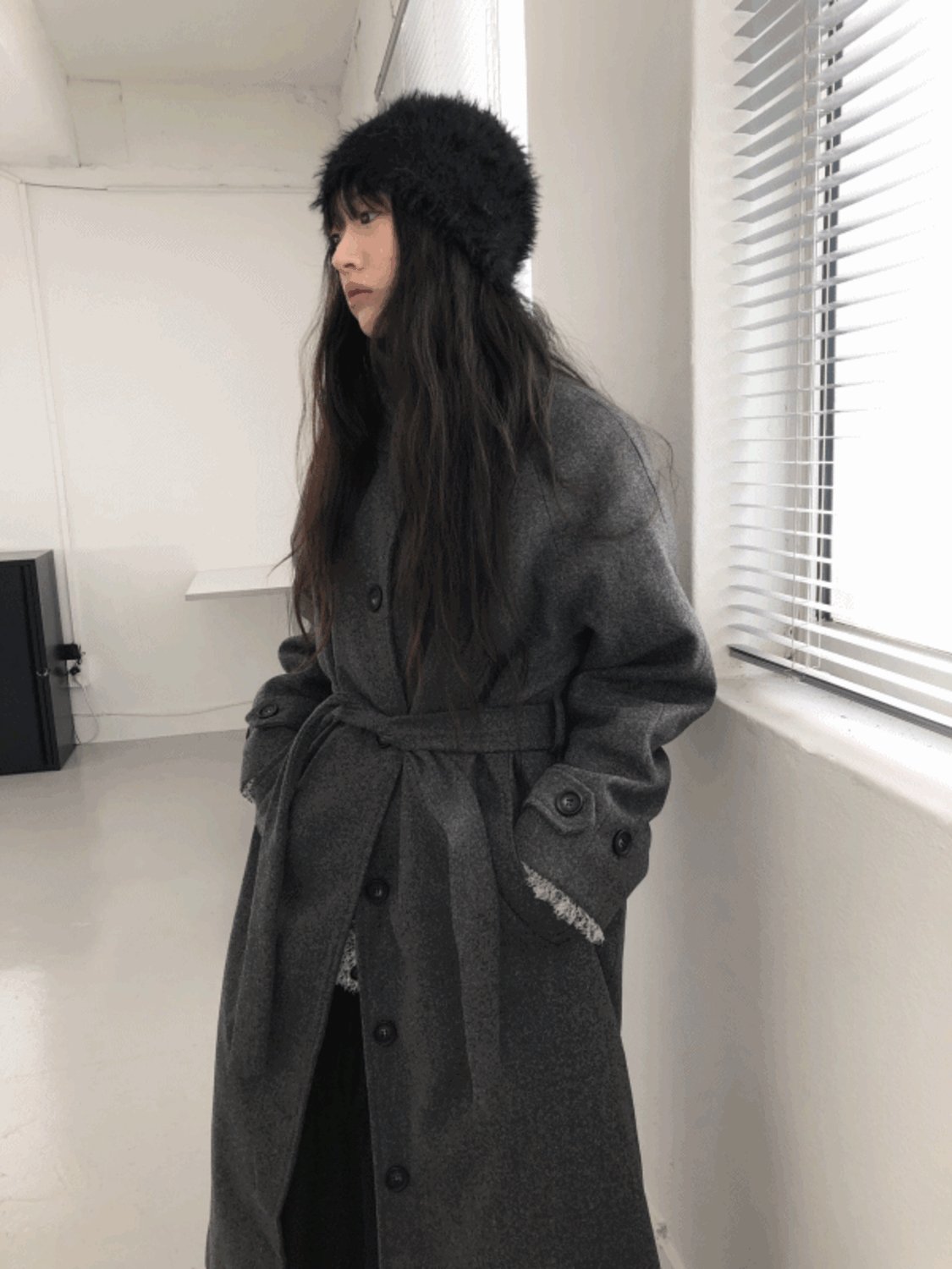 belted single long coat (2color) / 벨티드 싱글 롱 코트