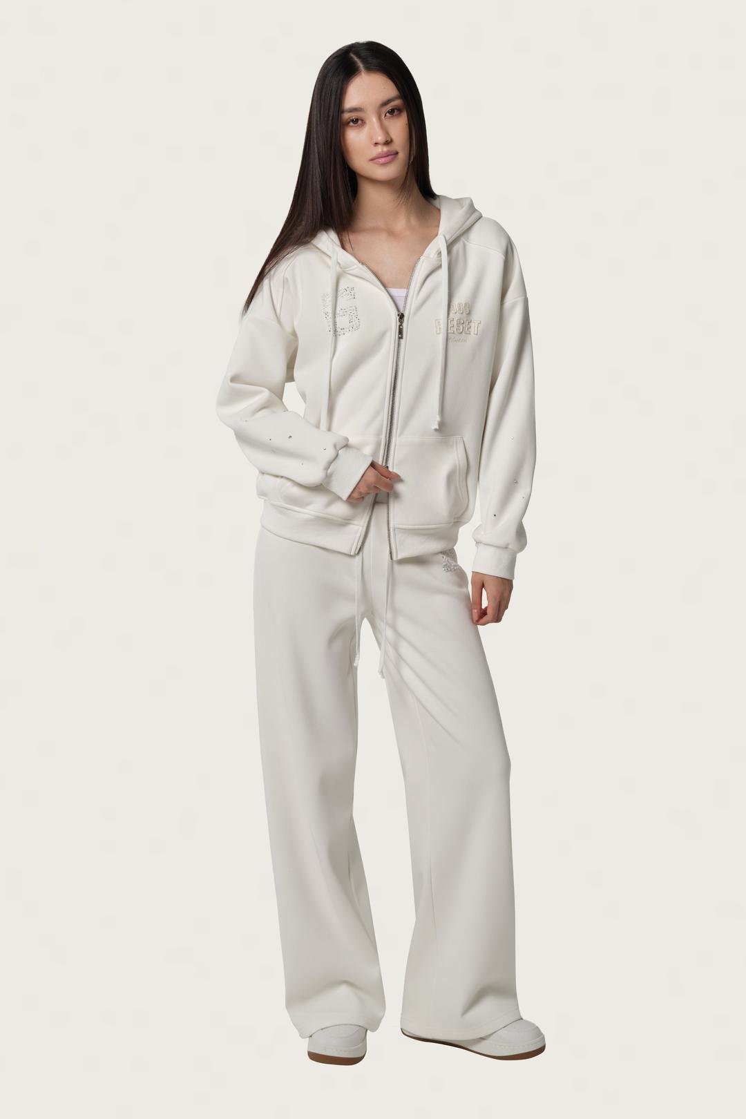 06 Crystal hooded zip-up, White