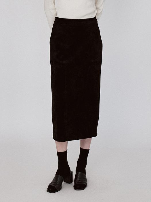 Basic Suede Long Skirt - Black