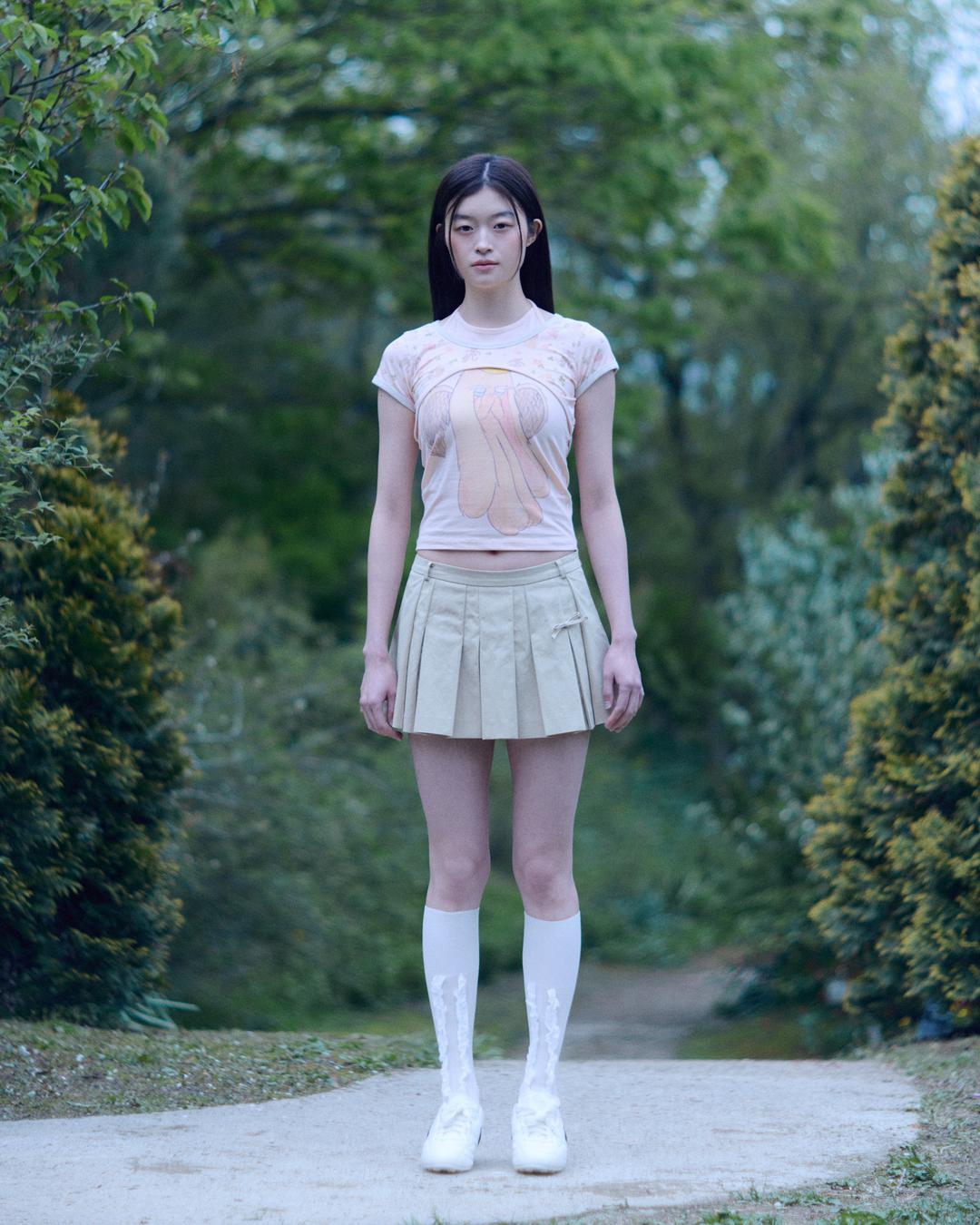 Haulter Neck Bolero Print T shirt(Apricot)