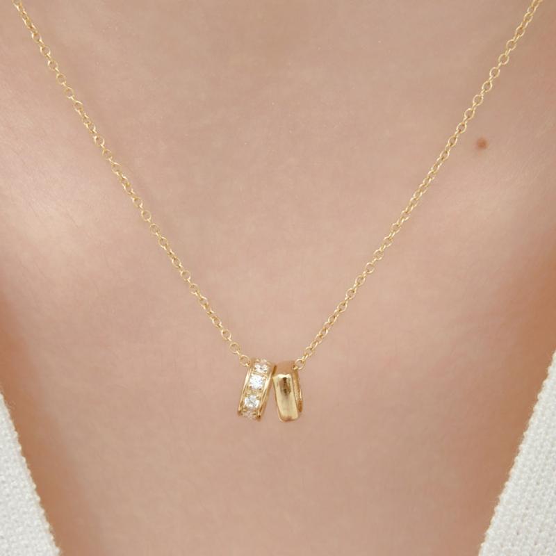 14K 더블 팬던트 위아몬즈 목걸이