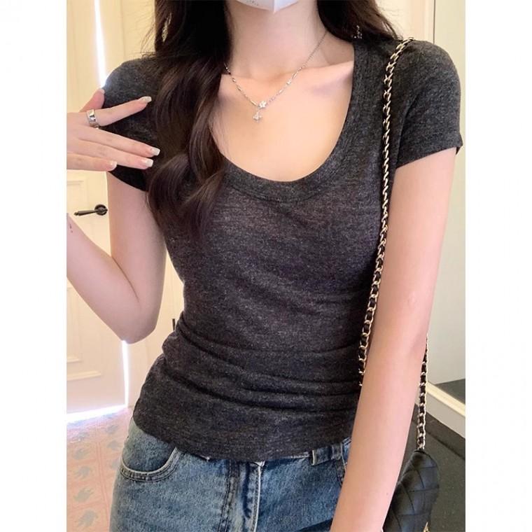 하이넥 슬림핏 이너티셔츠 여 기본 정견 슬림 봄여름 핫픽스 반팔 상의