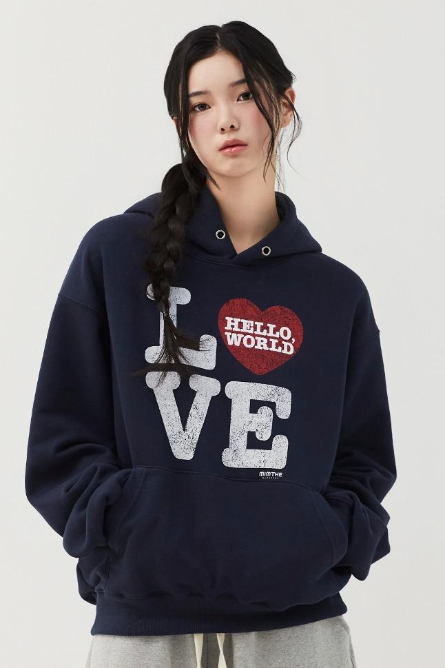 헬로 월드 LOVE 후드티_네이비