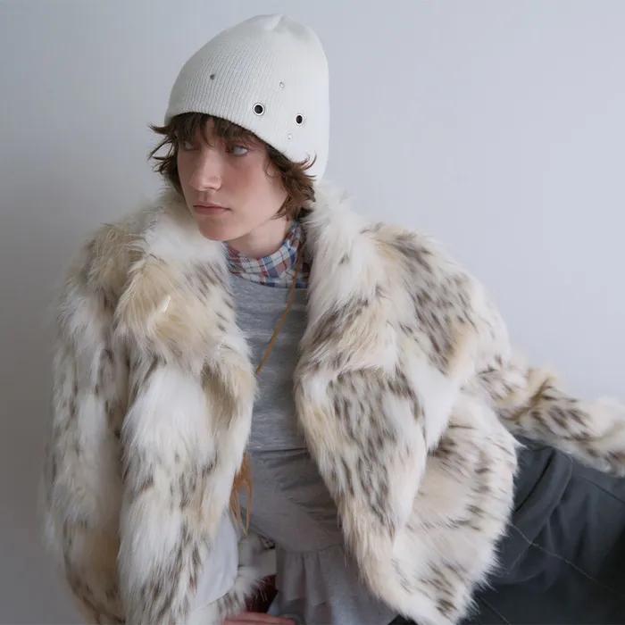 Mix Fur Jacket in Ivory VF5XJ072-03