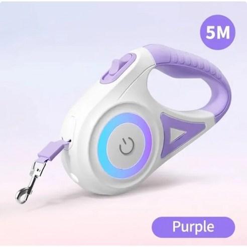 나나봉봉 강아지 고급형 LED야광조명 터치 꼬임방지 5m 자동리드줄, 5 M, 퍼플, 1개