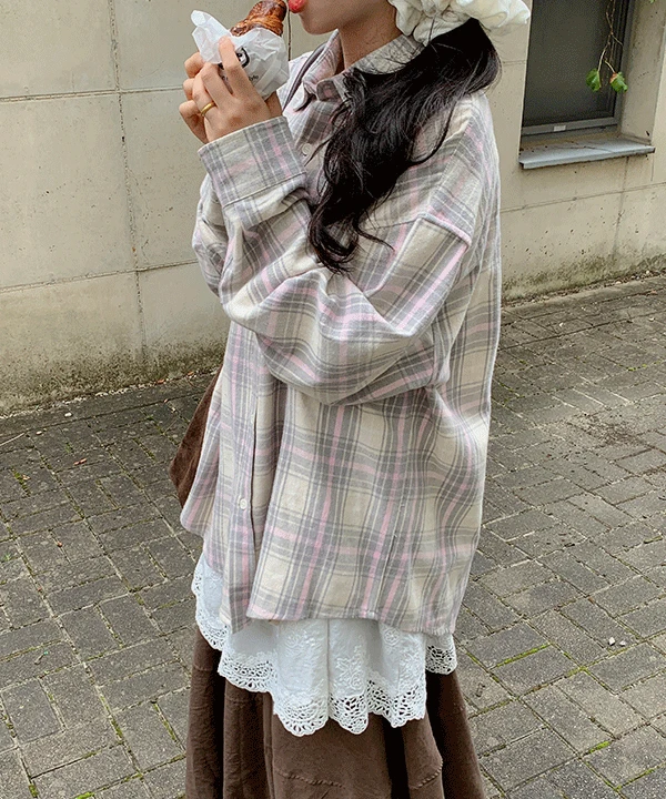 [2컬러🍭] 르베이 체크 포켓 오버핏 셔츠  타탄 루즈핏 빅사이즈 남녀공용 가을 간절기 롱 남방