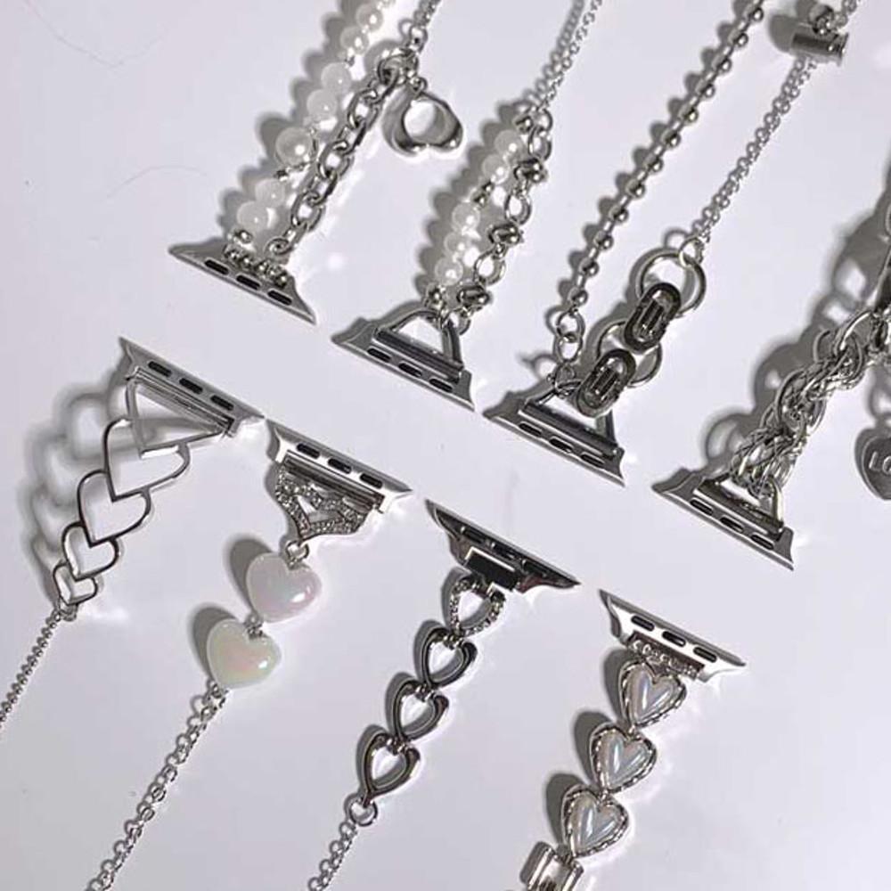 애플워치 팔찌 메탈 스트랩 유니크 메탈 애플워치 스트랩 큐빅 진주 팔찌 하트 슬림 최저가 생일선물 케이스 가벼운 발레코어