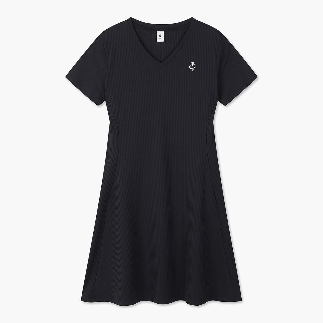 여성 쿨코테 골지 브이넥 원피스                                                             / BLACK