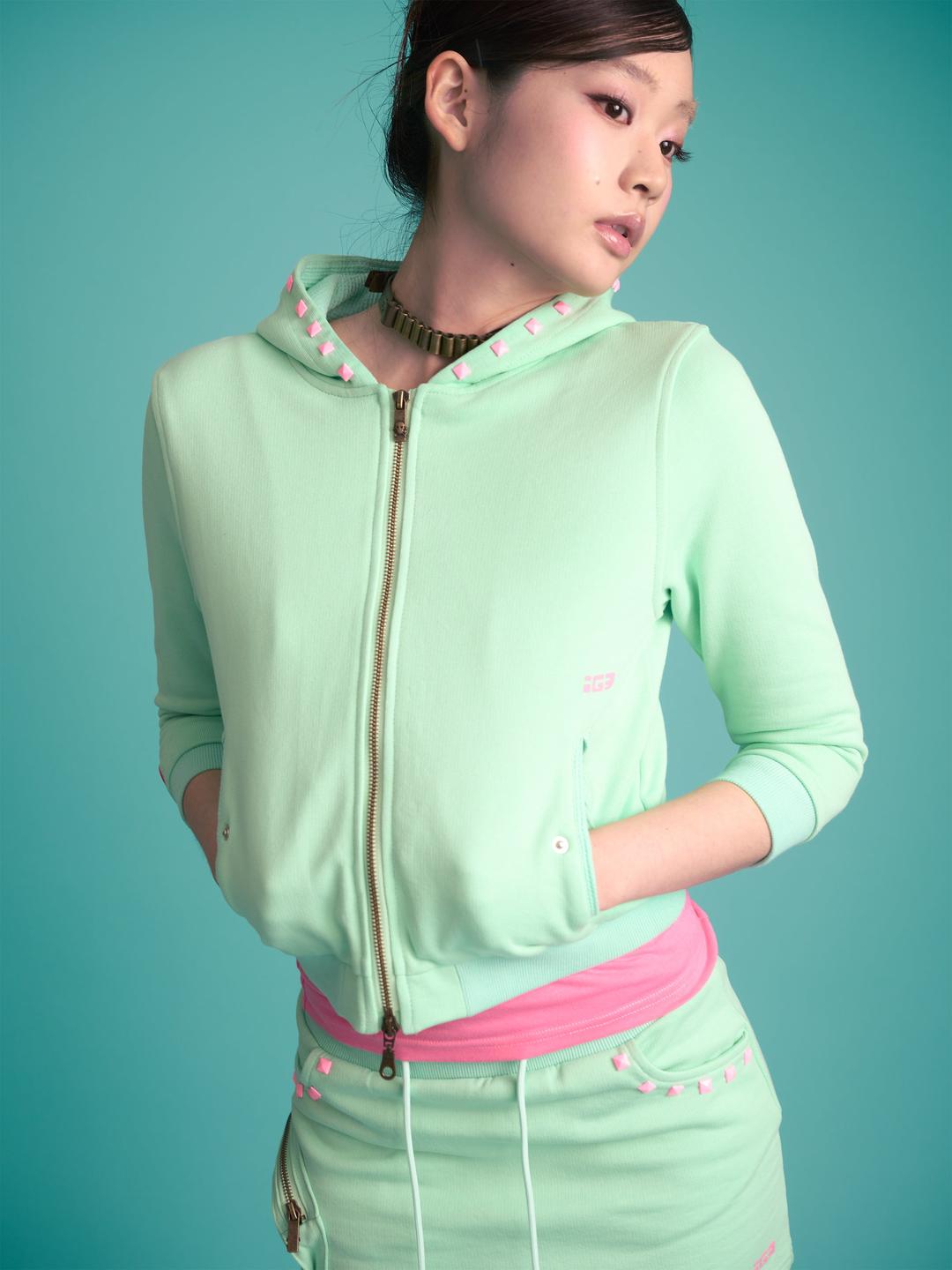 Monster Stud 3/4 Zip Hoodie (Mint)