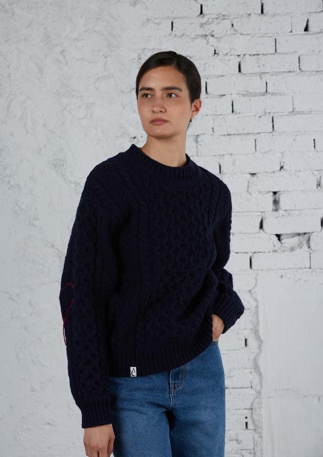 Mused Handmade Heart Cable Knit Pullover - Navy