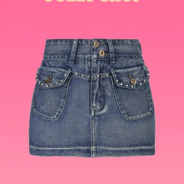 데님포켓미니스커트 H라인 청치마 하이틴룩 Y2K 빈티지코디 방송댄스