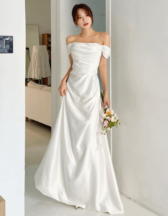 리사 오프숄더 셀프웨딩 드레스, 스냅 촬영 브라이덜샤워 피로연 돌잔치 파티 2부 원피스