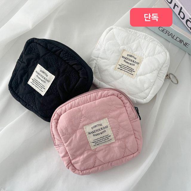 하트 퀼팅 큐브 미니 파우치 (3color)
