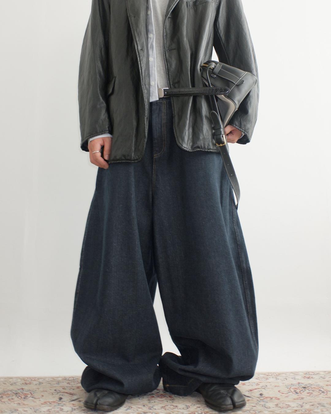 broad stripe wide denim pants