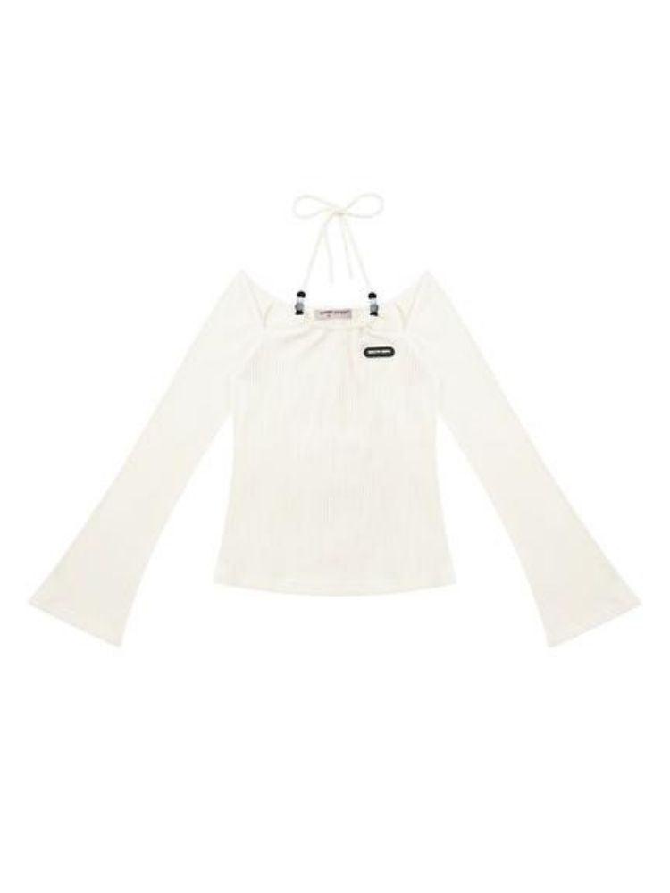Halterneck off-shoulder slim sweater【s0000003781】