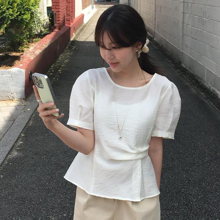 [주미니 Pick] Tied drape blouse [TISU06BL06]_Cream