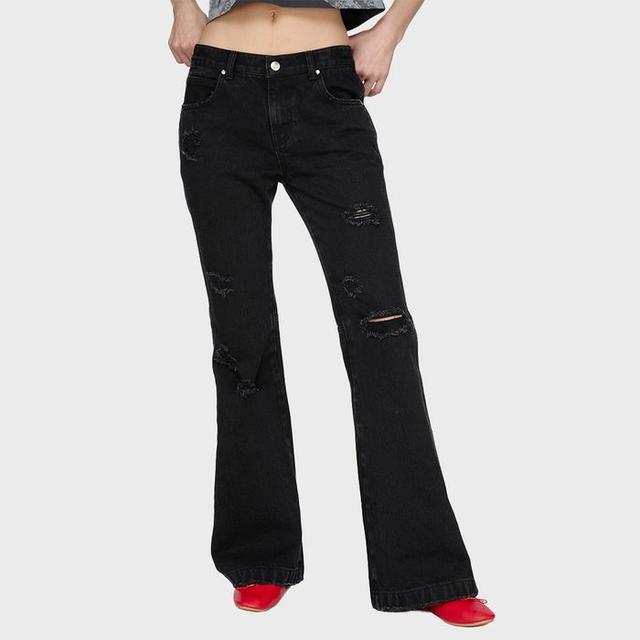 Distroyed Boots Cut Denim Pants, BLACK