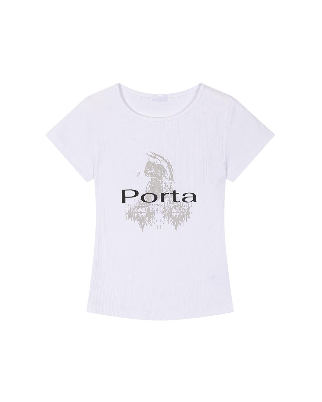 PORTA RIBBED SLIM U NECK TOP, WHITE