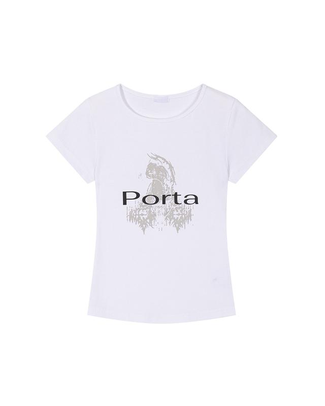 PORTA RIBBED SLIM U NECK TOP, WHITE