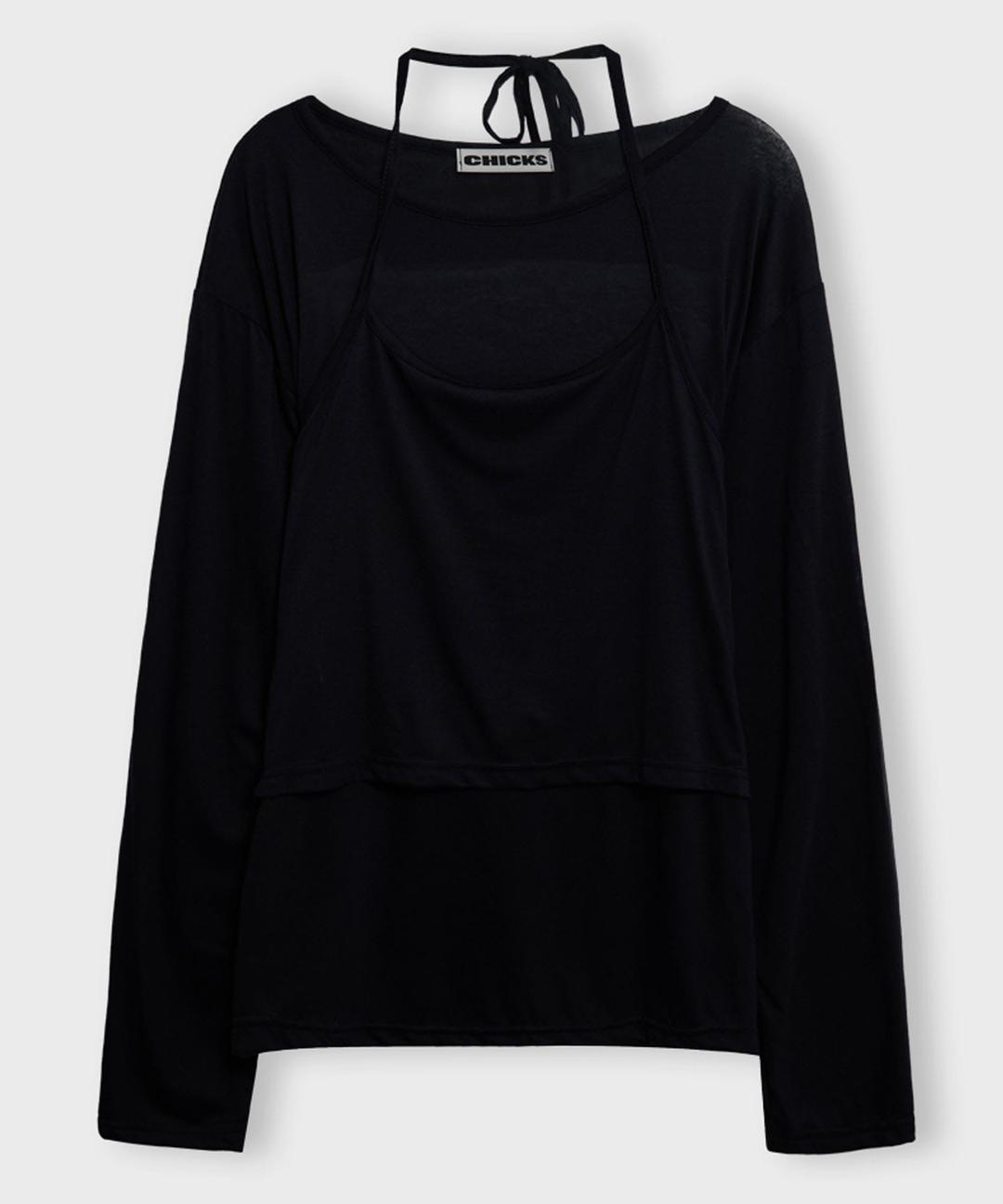 홀터넥 레이어드 롱 슬리브 세트 네이비