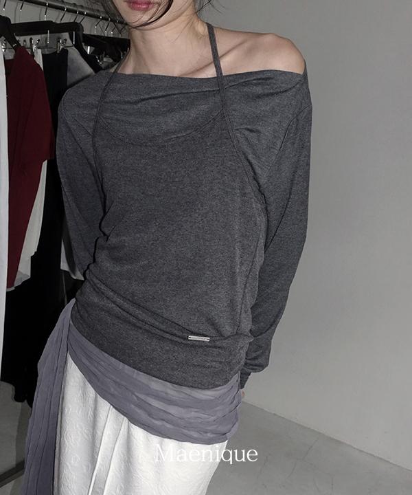 매니크 [🌿봄신상/MNQ] 로완 레이어드 소프트 긴소매 홀터넥 나시 세트