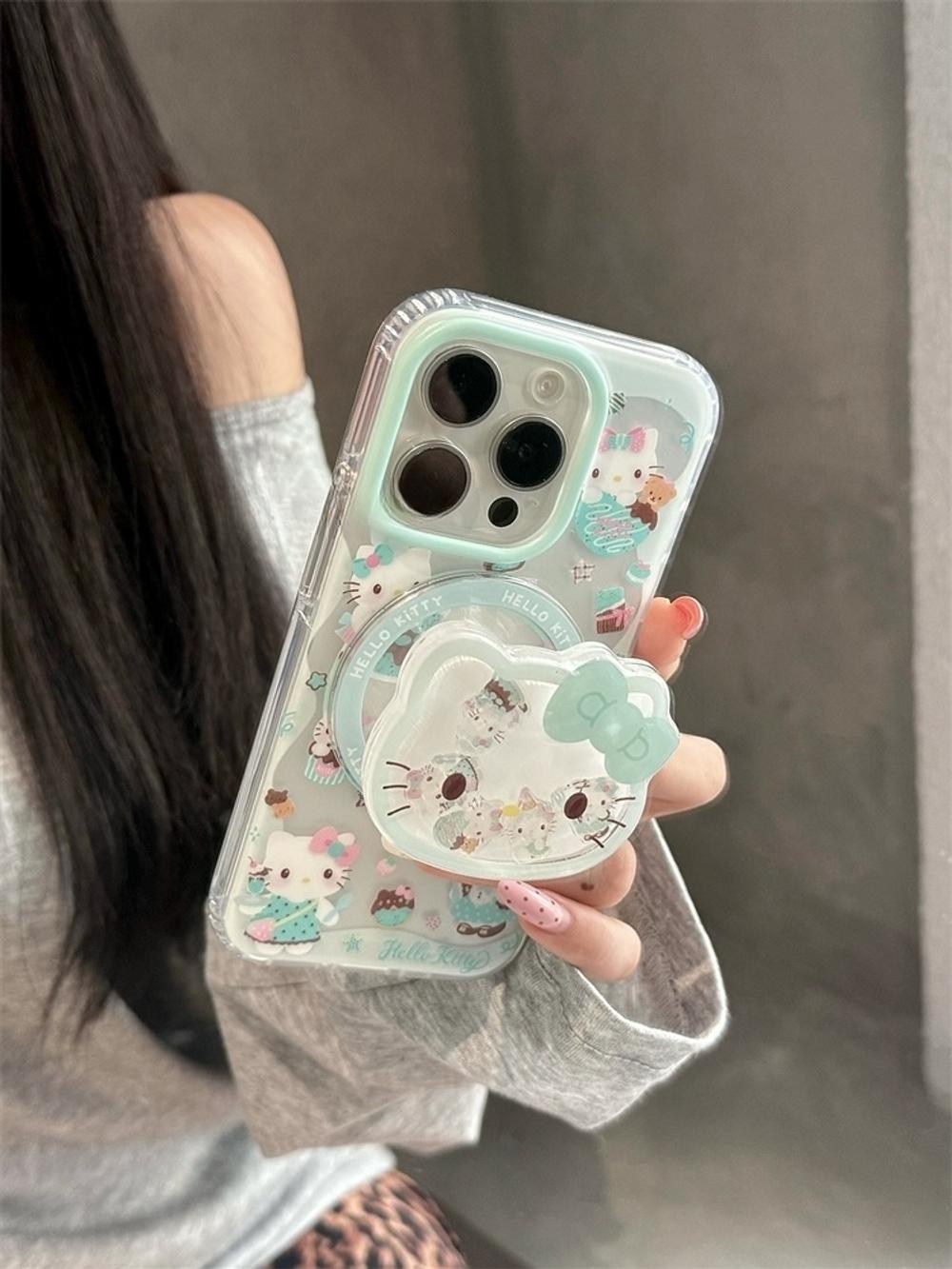 귀여운 디저트 민트 키티 아이폰 17 프로 맥스 거치대 케이스