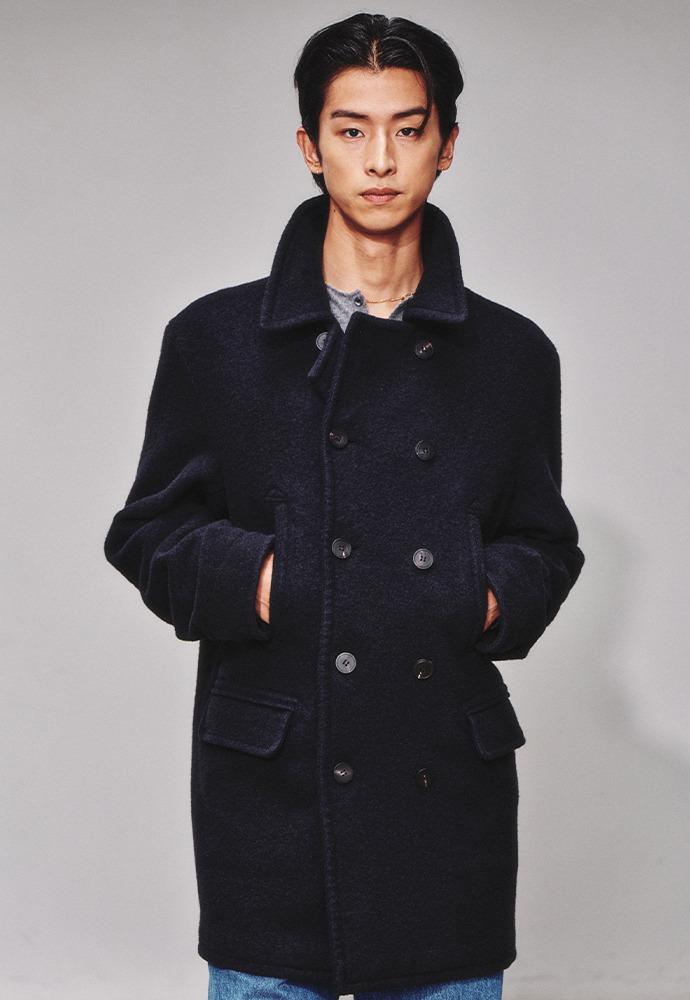 Washed Wool Pea Coat_Dark Navy
