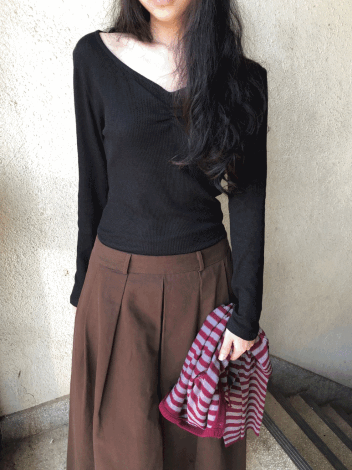 waffle shirring T-shirt (3color) / 와플 셔링 티셔츠