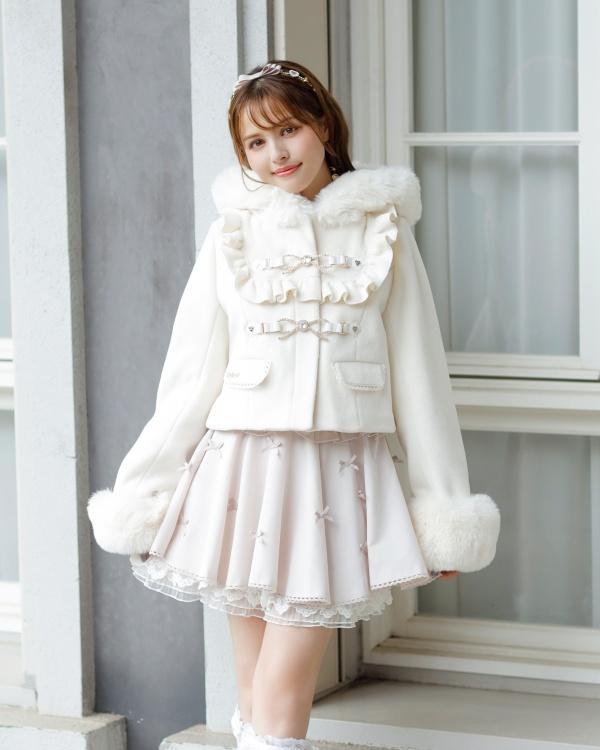 PIUM ファーリボンヨークフリルショートコート - 위시버킷