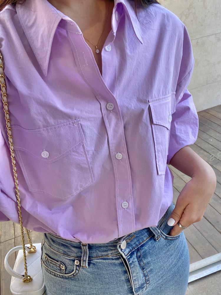 연보라 포켓 바스락 셔츠
