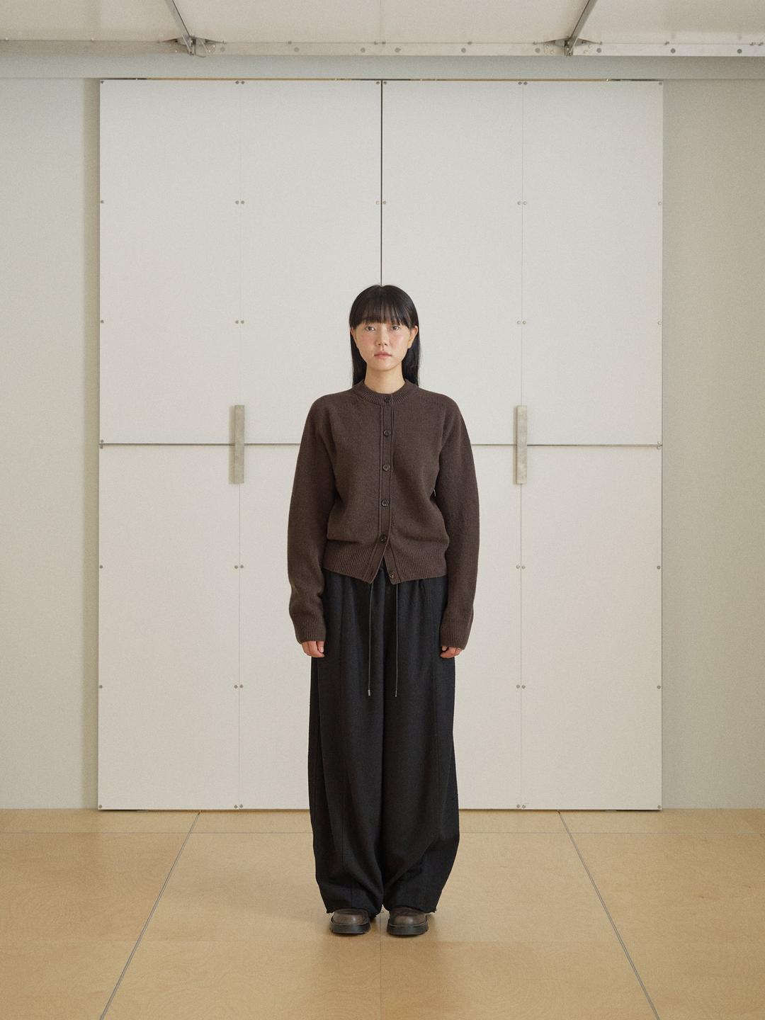 캐시미어 버튼 라운드 가디건 - 브라운