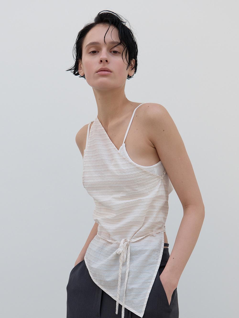 One Shoulder Sleeveless (brown stripe)