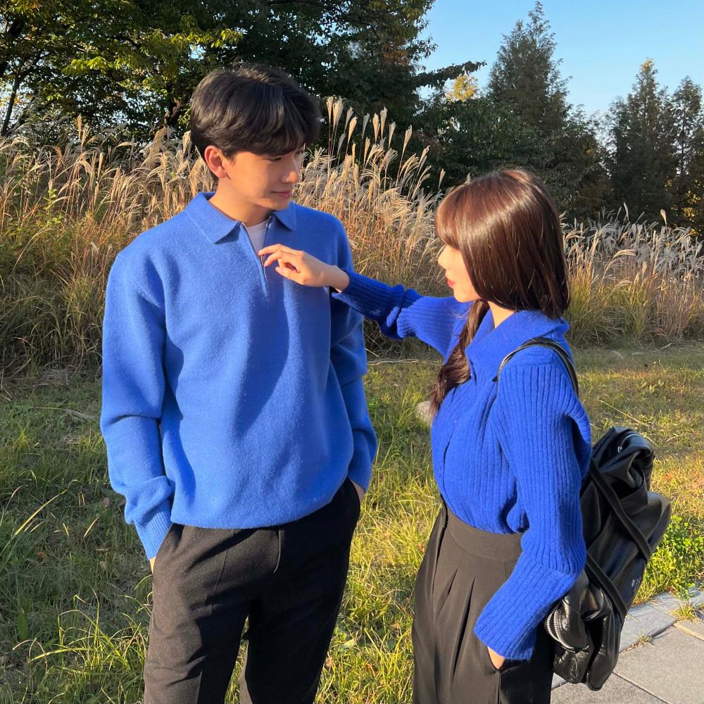 제주도 데이트 신혼 여행 울 카라 골지 가디건 커플시밀러룩