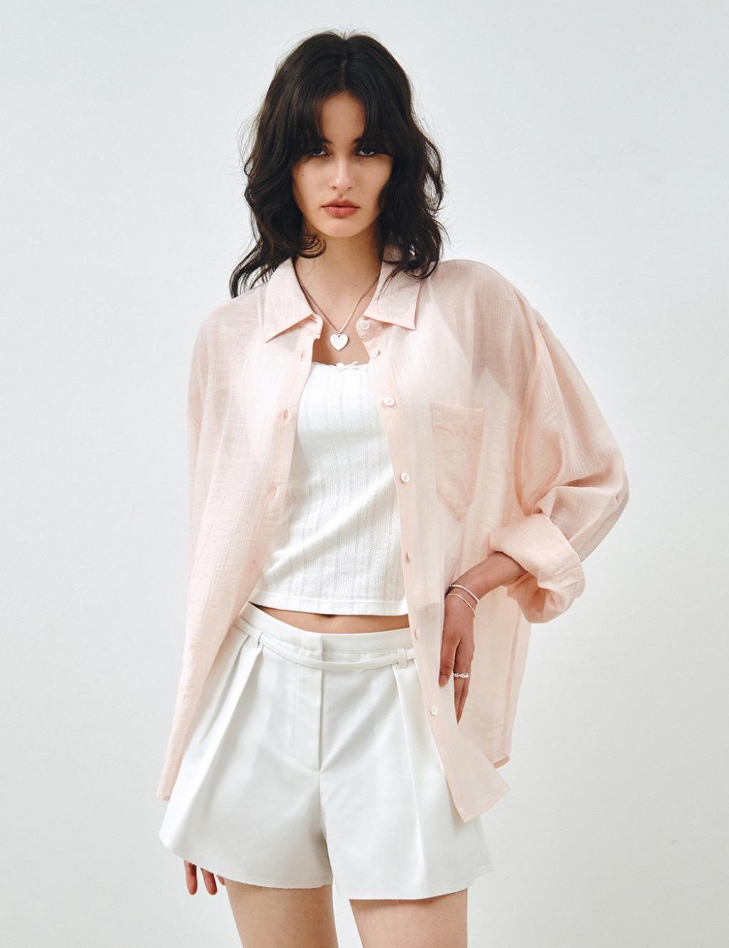 텐셀 시스루 루즈핏 셔츠 라이트핑크 MDSH019LPINK