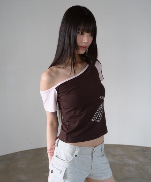 NUMBER SEVEN OFF-SHOULDER SHORT SLEEVE BROWN